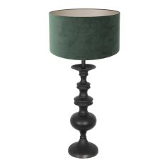 Tafellamp Lyons 3487ZW Zwart met groen velours kap en snoer schakelaar - Groen - Hout, Textiel - Steinhauer