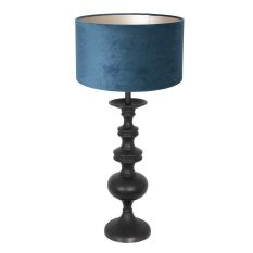 Tafellamp Lyons 3488ZW Zwart met blauw velours kap en snoer schakelaar - Blauw, Zwart - Hout, Textiel - Steinhauer