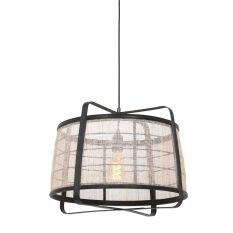 Hanglamp Capos 3511ZW zwart met jutte E27 fitting - Creme, Zwart - Metaal, Textiel - Steinhauer