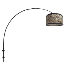 Zwarte boog wandlamp Sparkled Light 3695ZW met naturel zwart bamboe ton kap