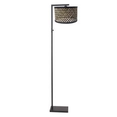 Zwarte vloerlamp Stang 3705ZW met schakelaar en naturel/zwart bamboe kap