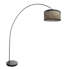 Zwarte booglamp / vloerlamp Solva 3739ZW met naturel met zwart bamboe kap