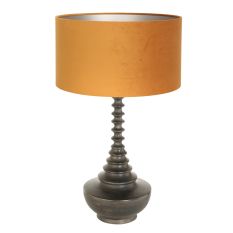 Pied de lampe Bois 3759ZW noir-brun avec abat-jour en velours doré