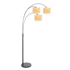 3 Lichts vloerlamp Sparkled Light 3830ZW met naturel gras kappen