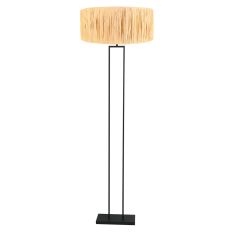 Zwarte staande lamp Stang 3846ZW met E27 fitting en naturelkleurige gras kap 