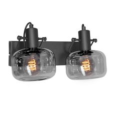 Wandlamp Glaslic 3865ZW zwarte 2-lichts lamp met smoke glas