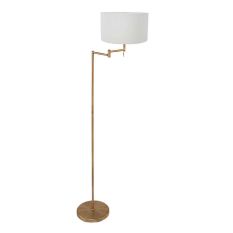 Bronskleurige vloerlamp Bella 3871BR met wit grof linnen kap - Brons - Metaal, Textiel - Steinhauer (foto 2)