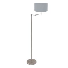 Steel-colored floor lamp Bella 3882ST with blue linen lampshade