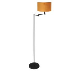Vloerlamp Bella 3887ZW met gele fluweelachtige lampenkap - Goud - Metaal, Textiel - Steinhauer (foto 2)