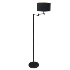 Vloerlamp Bella 3892ZW met zwart linnen kap met goudkleurige binnenkant - Zwart - Metaal, Textiel - Steinhauer (foto 2)