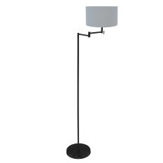 Black floor lamp Bella 3893ZW with blue linen lampshade