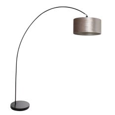 Booglamp Solva 3895ZW Zwart met een taupe fluwelen lampenkap