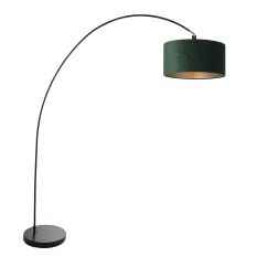 Booglamp Solva 3899ZW Zwart met een groen fluwelen lampenkap - Groen - Metaal, Textiel - Steinhauer (foto 2)