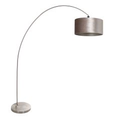 Booglamp Solva 3909ST Staal met een taupe fluwelen lampenkap