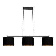 Black 3-light pendant lamp Rod 3981ZW with black linen shades with gold-colored interior