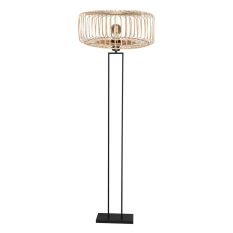 Zwarte staande lamp Stang 4157ZW met E27 fitting en naturelkleurige bamboe kap
