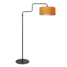 Zwarte vloerlamp Bloeba 4168ZW met goud velours kap