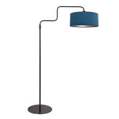 Zwarte vloerlamp Bloeba 4169ZW met blauw velours kap
