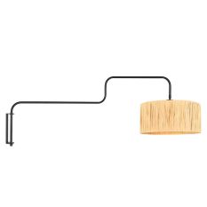 Black Wall Lamp Bloeba 4182ZW with natural grass shade