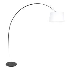 Zwarte vloerlamp Curve 4257ZW met wit grof linnen kap – Uniek design en functioneel gebruik