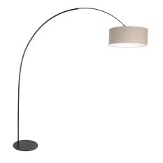 Zwarte vloerlamp Curve 4268ZW met grijs grof linnen kap – Uniek design en functioneel gebruik