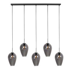 Drovia Pendant Lamp 4284ZW with 5 smoke glass I15465S, tapered and subtly playful design