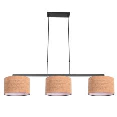 Suspension noire à 3 lumières Stang 4363ZW avec abat-jours en structure de liège beige