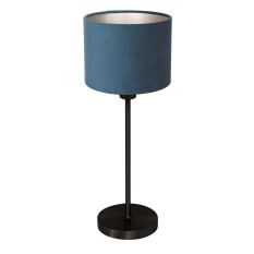 Tischlampe Noor 4428ZW – Matt-schwarz mit blauer Velours-Schirm