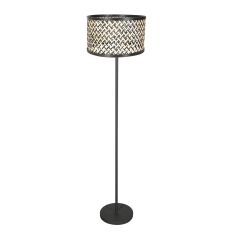 Vloerlamp Noor 4438ZW – Zwart armatuur met bamboe kap naturel/zwart