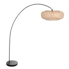 Booglamp Solva 4465ZW – Zwarte booglamp met bamboe kap Ø60 cm