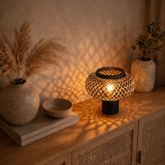 Nox Light 4498ZW – lampe de table avec abat-jour en bambou et design noir