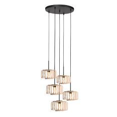 Hanglampe HaloSwap 4522ZW – verspielte Gruppe von fünf Bambus-Hängern