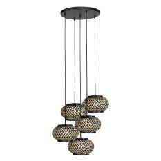 Nox Light 4523ZW – suspension ronde avec 5 abat-jours en bambou