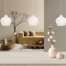Travino 4599CR hanglamp – linnen & travertin, stijlvol boven tafel