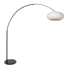 Lampe arc Silva Alba 4691ZW noire avec abat-jour en lin Ø60 cm