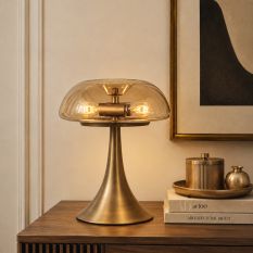 Lampe de table en bronze Ancilla 5557BR avec abat-jour en verre ambre