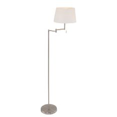 Staalkleurige vloerlamp Bella 5894ST met wit linnen kap - Staal - Metaal, Textiel - Steinhauer
