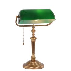Tafellamp Ancilla 6185BR bronzen notarislamp met trekschakelaar - Brons - Elektronica, Glas, Metaal - Steinhauer