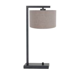 Zwarte tafellamp Stang 7119ZW met grijs grof linnen kap - Grijs - Metaal, Textiel - Steinhauer
