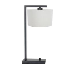 Zwarte tafellamp Stang 7120ZW met wit grof linnen kap - Zwart - Metaal, Textiel - Steinhauer