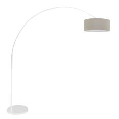 Booglamp Sparkled Light 7170W wit met grijs grof linnen kap - Grijs, Wit - Linnen , Metaal, Textiel - Steinhauer