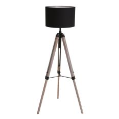 Vloerlamp Triek 7175ZW met zwart linnen kap Ø40 cm - Elektronica, Hout, Metaal, Textiel - Steinhauer