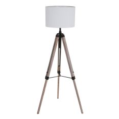 Vloerlamp Triek 7176ZW met grof witte linnen kap Ø40 cm - Zwart - Elektronica, Hout, Metaal, Textiel - Steinhauer