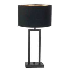 Zwarte tafellamp Stang 7194ZW met draai schakelaar en zwart met goud linnen kap - Zwart - Metaal, Textiel - Steinhauer