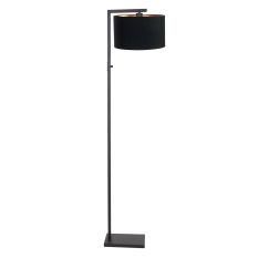 Zwarte vloerlamp Stang 7196ZW met schakelaar en zwart linnen kap - Zwart - Metaal, Textiel - Steinhauer