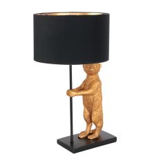 Tafellamp Animaux 7202ZW - Unique lamp met een zwart met goud kleurige linnen kap - Zwart - Linnen , Metaal, Textiel - St...
