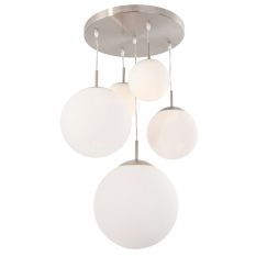 Hanglamp Bollique 7376ST staal 5 lichts met mat wit glas - Staal - Elektronica, Glas, Metaal - Steinhauer