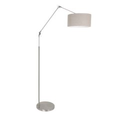 Staalkleurige vloerlamp Prestige Chic 8101ST met grijs linnen kap - Grijs - Metaal, Textiel - Steinhauer