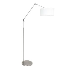 Staalkleurige vloerlamp Prestige Chic 8102ST met wit grof linnen kap - Staal - Metaal, Textiel - Steinhauer
