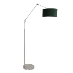 Staalkleurige vloerlamp Prestige Chic 8103ST met groen velours kap - Groen - Metaal, Textiel - Steinhauer